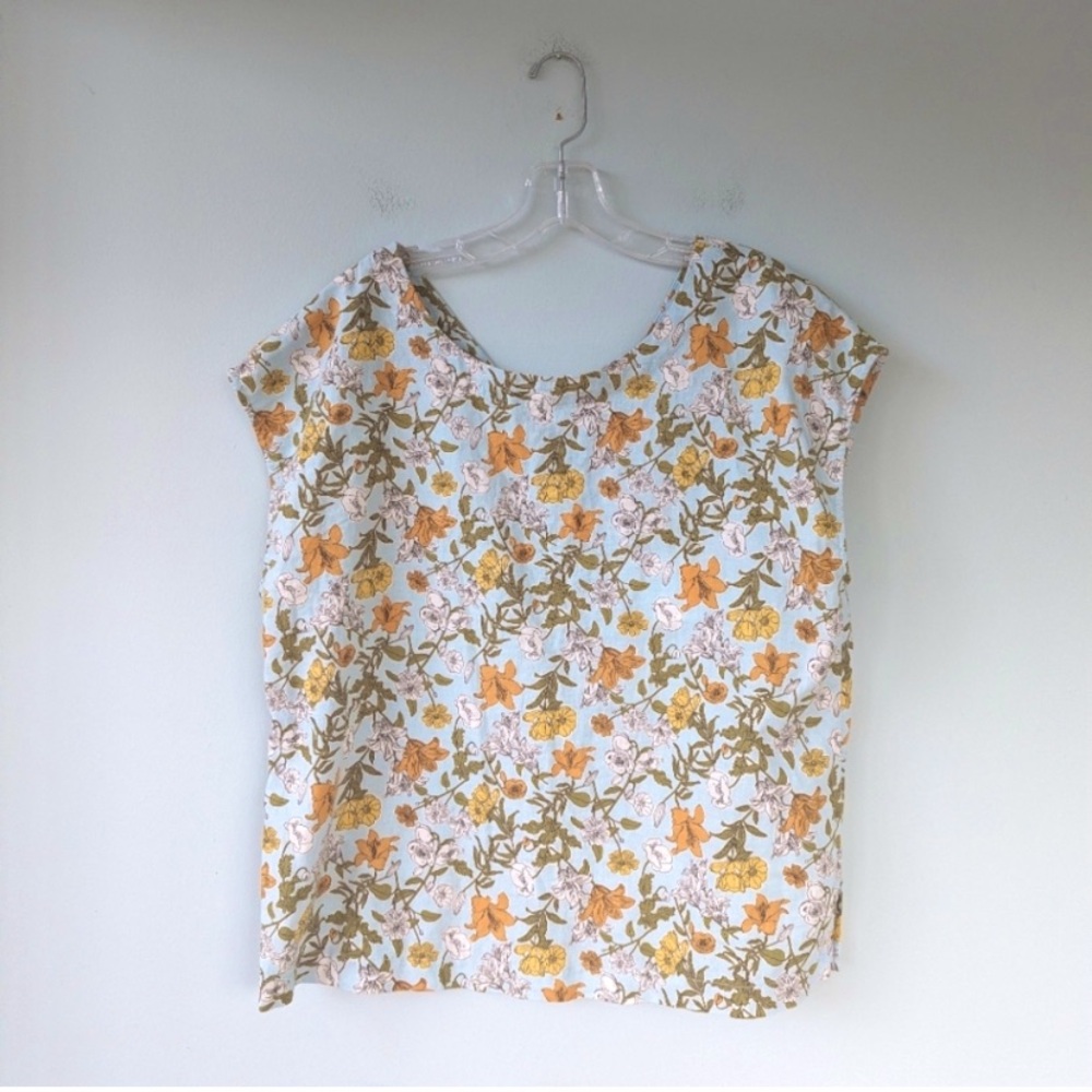 Cynthia Rowley Blue Floral Linen Button Back Top π - Picture 2 of 10